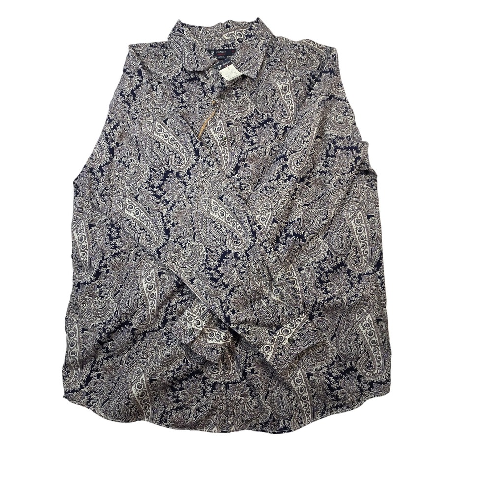 Cremieux Paradise Mens XL Navy White Paisley Print Long Sleeve Cotton Shirt NWT - Picture 8 of 10